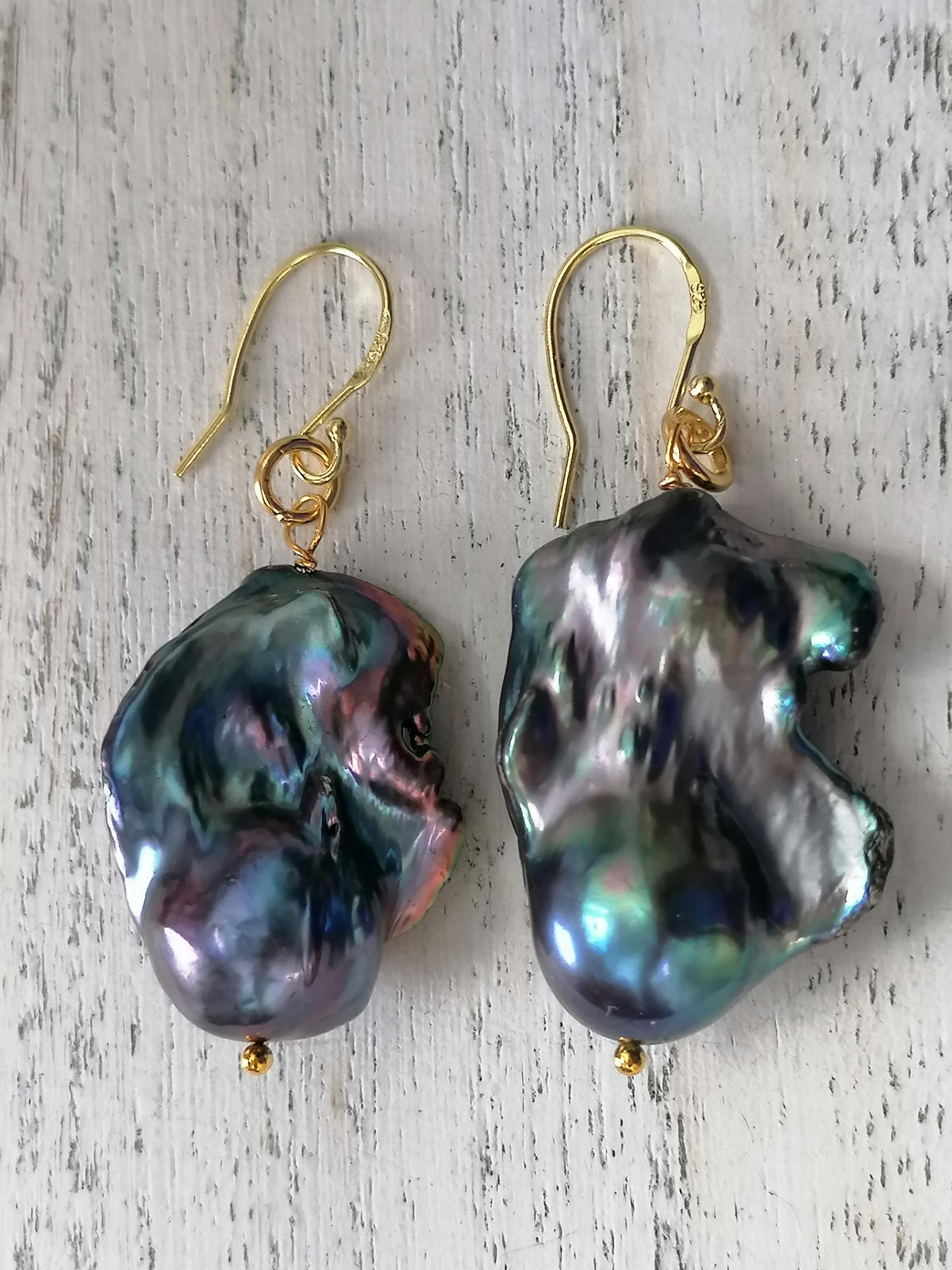 14ct Gold 925 Sterling Silver Cultured Freshwater Baroque Flame ball Earrings