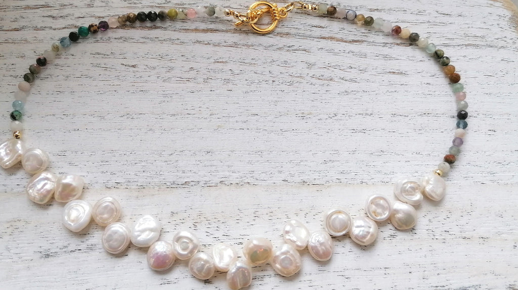 Semi-precious Gemstone Necklace Cultured Freshwater Baroque pearls