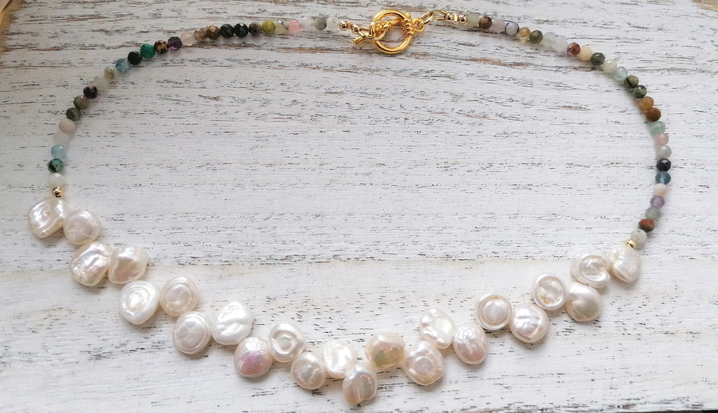 Semi-precious Gemstone Necklace Cultured Freshwater Baroque pearls