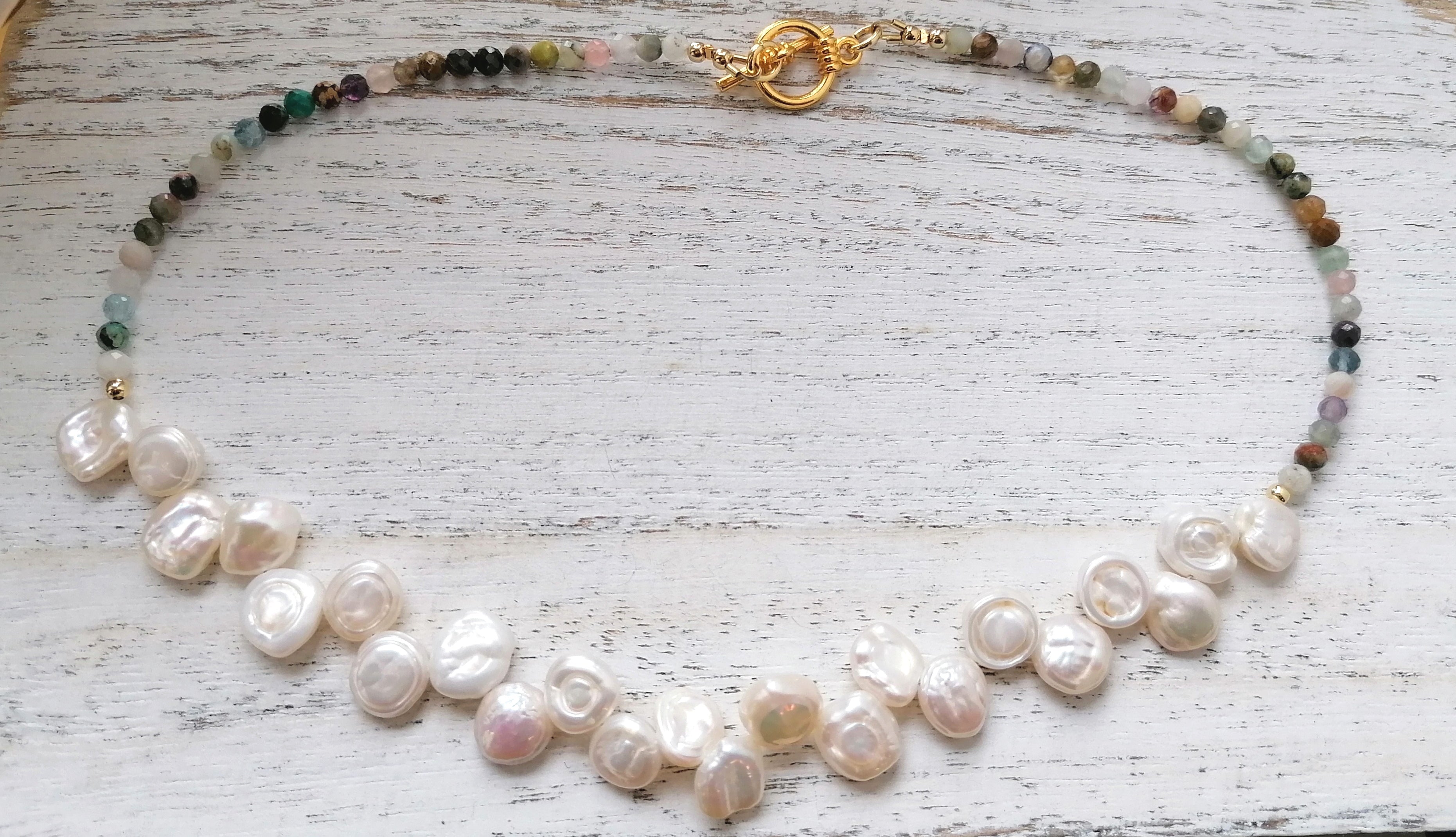 Semi-precious Gemstone Necklace Cultured Freshwater Baroque pearls