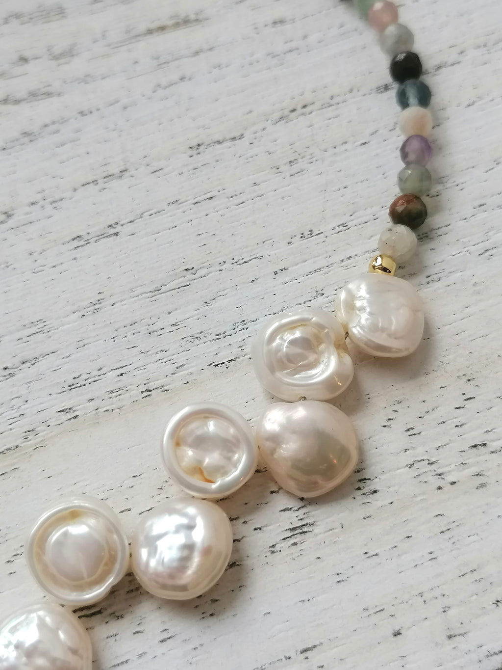 Semi-precious Gemstone Necklace Cultured Freshwater Baroque pearls
