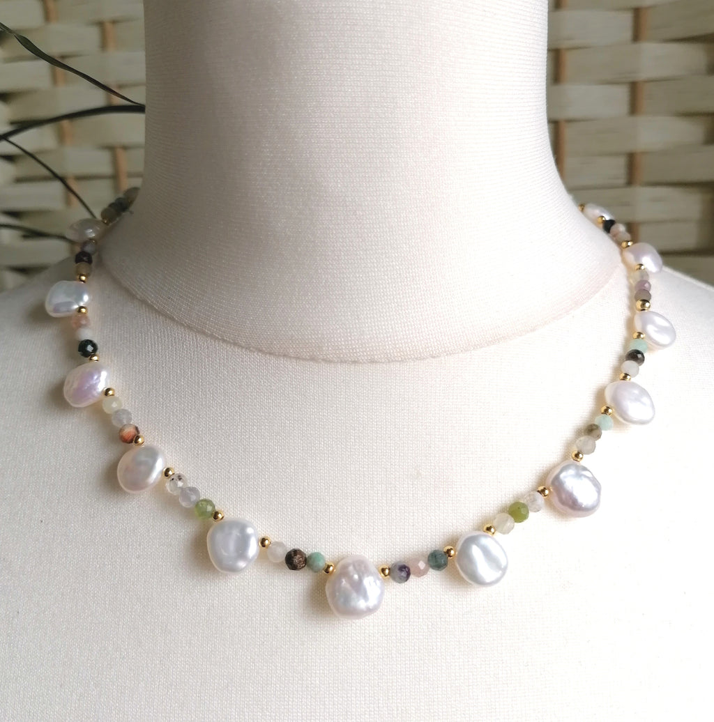 Semi-precious Gemstone Necklace Cultured Freshwater Pearl