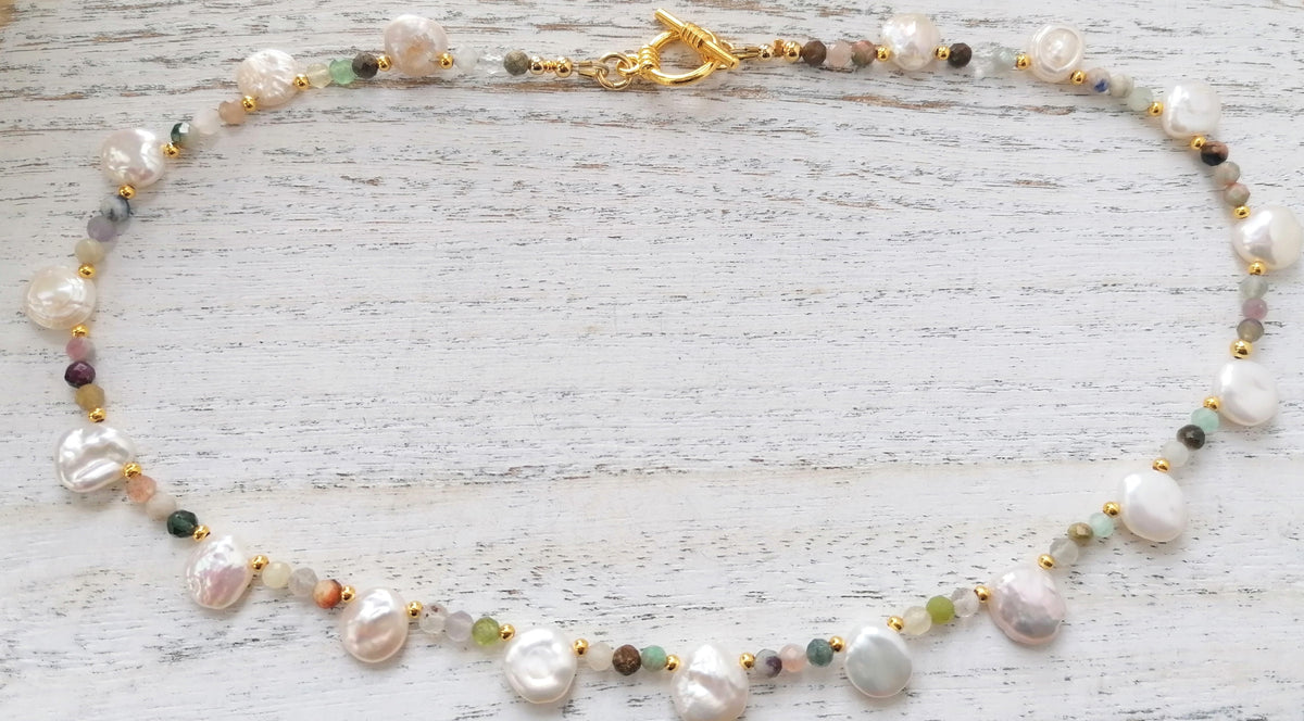 Semi-precious Gemstone Necklace Cultured Freshwater Pearl