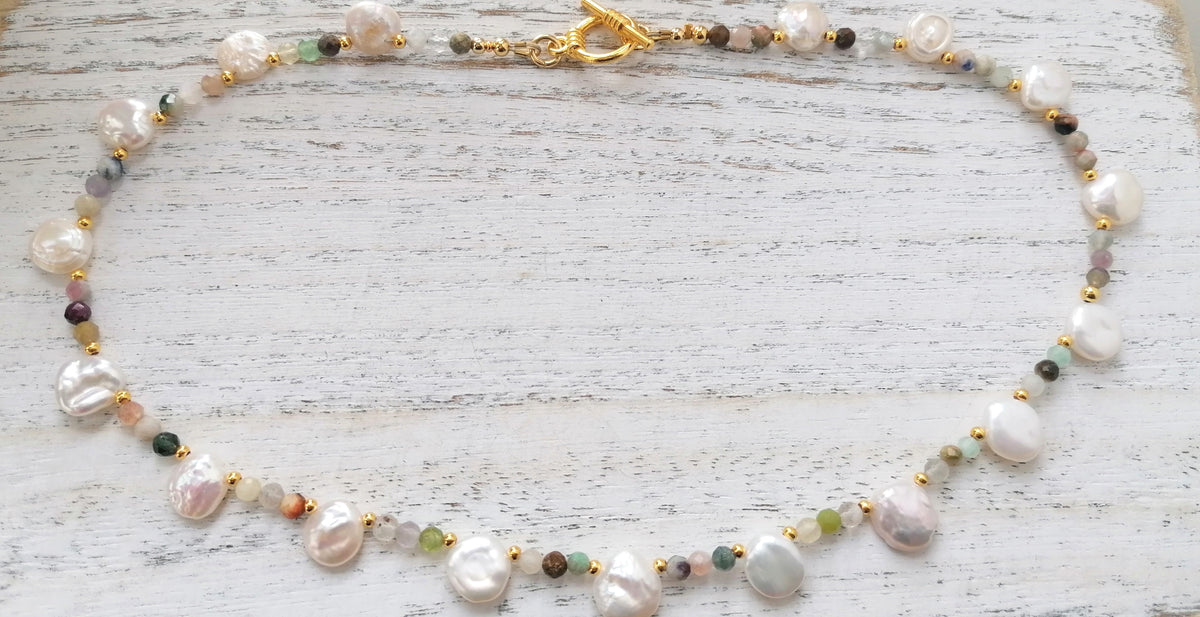 Semi-precious Gemstone Necklace Cultured Freshwater Pearl