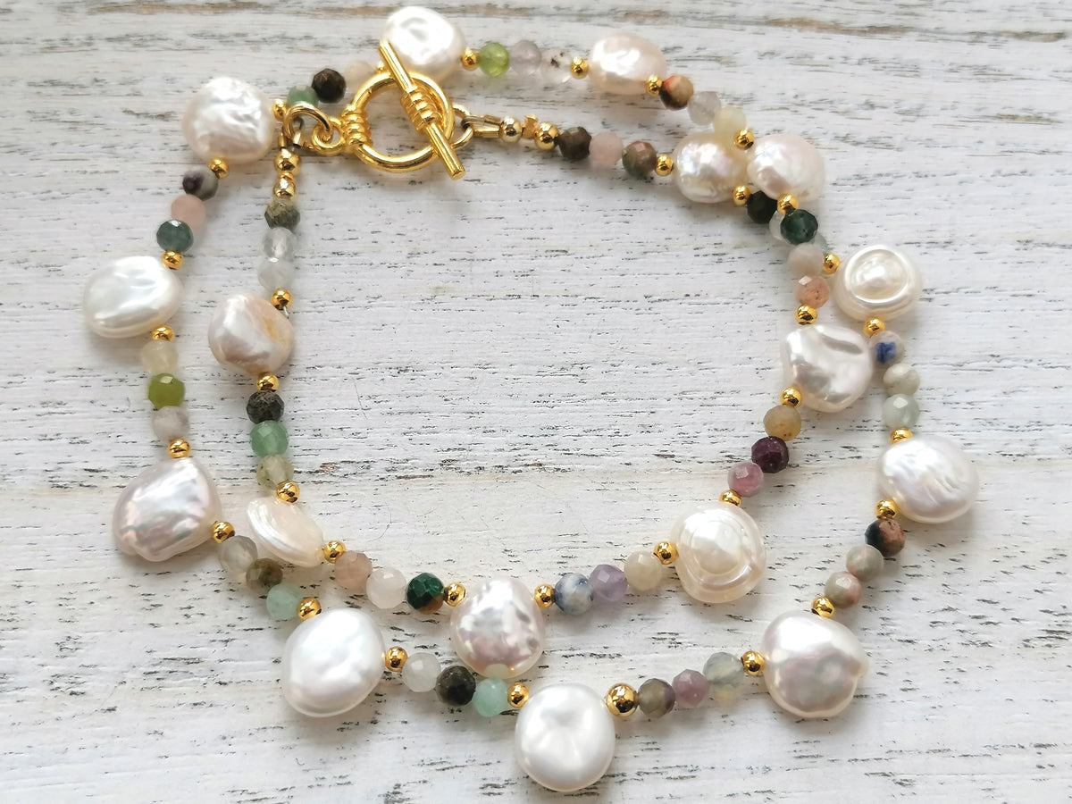 Semi-precious Gemstone Necklace Cultured Freshwater Pearl