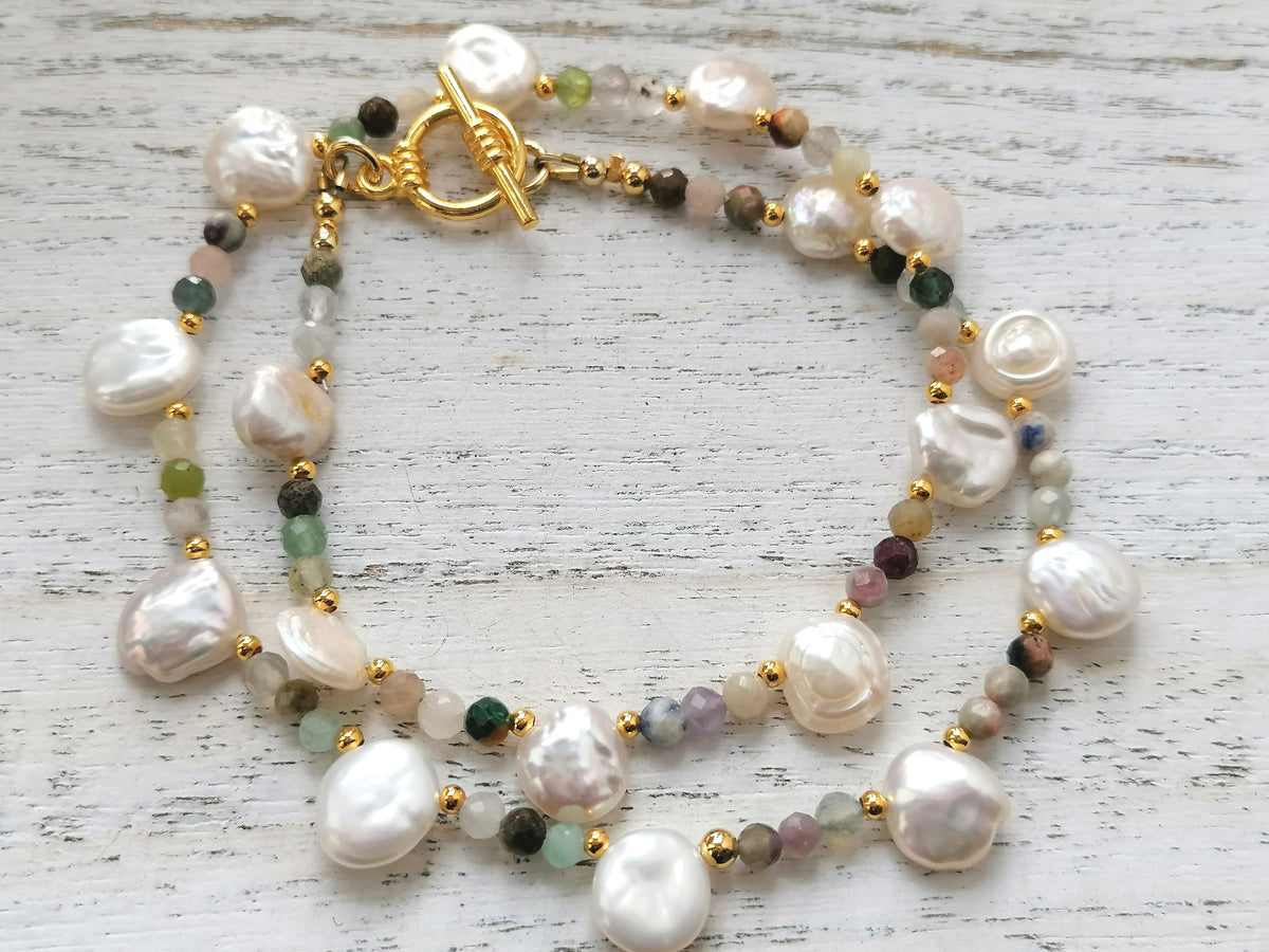 Semi-precious Gemstone Necklace Cultured Freshwater Pearl