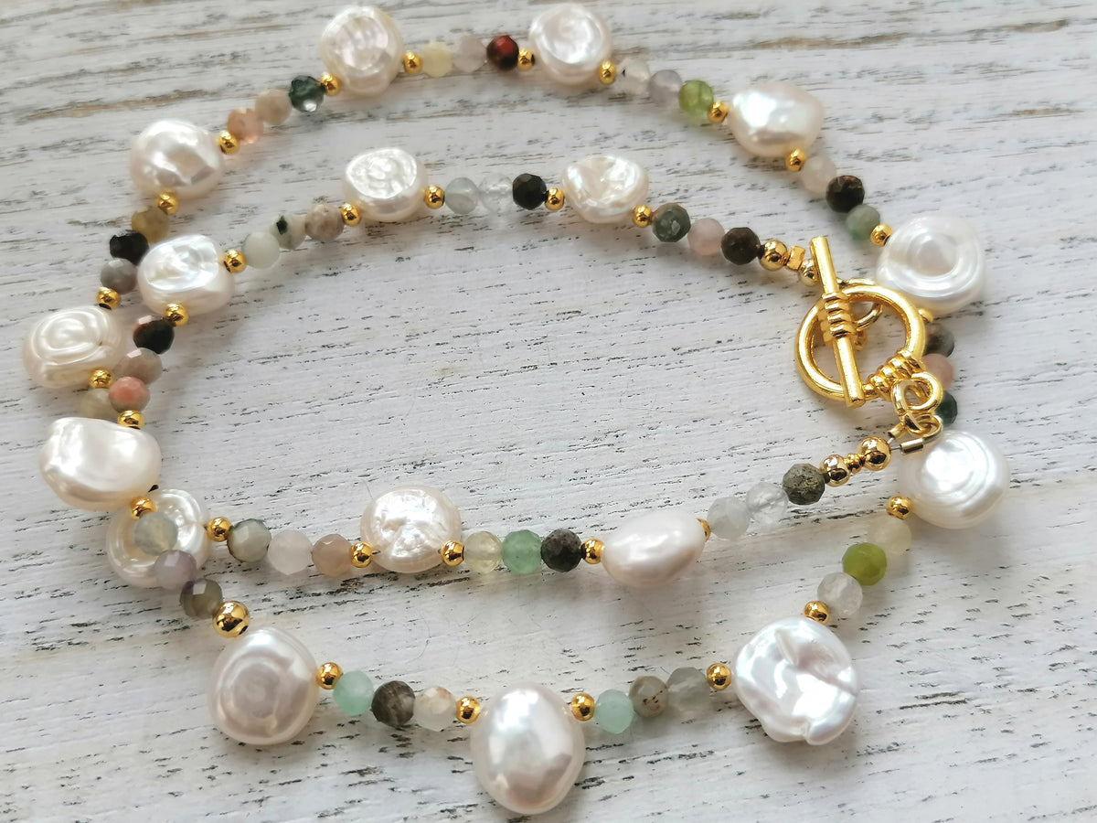 Semi-precious Gemstone Necklace Cultured Freshwater Pearl