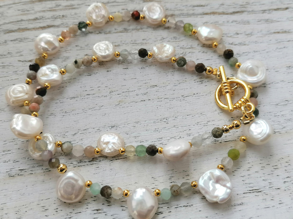 Semi-precious Gemstone Necklace Cultured Freshwater Pearl
