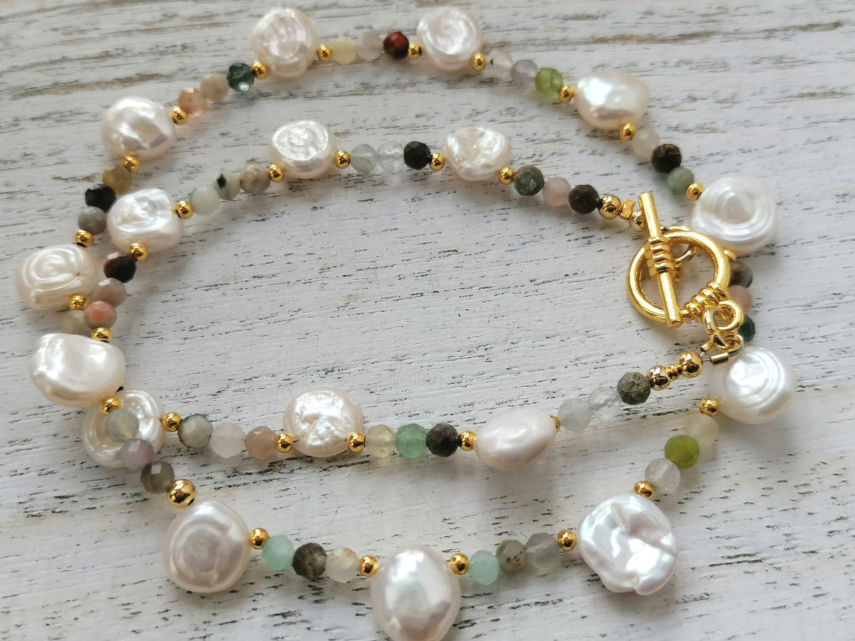 Semi-precious Gemstone Necklace Cultured Freshwater Pearl