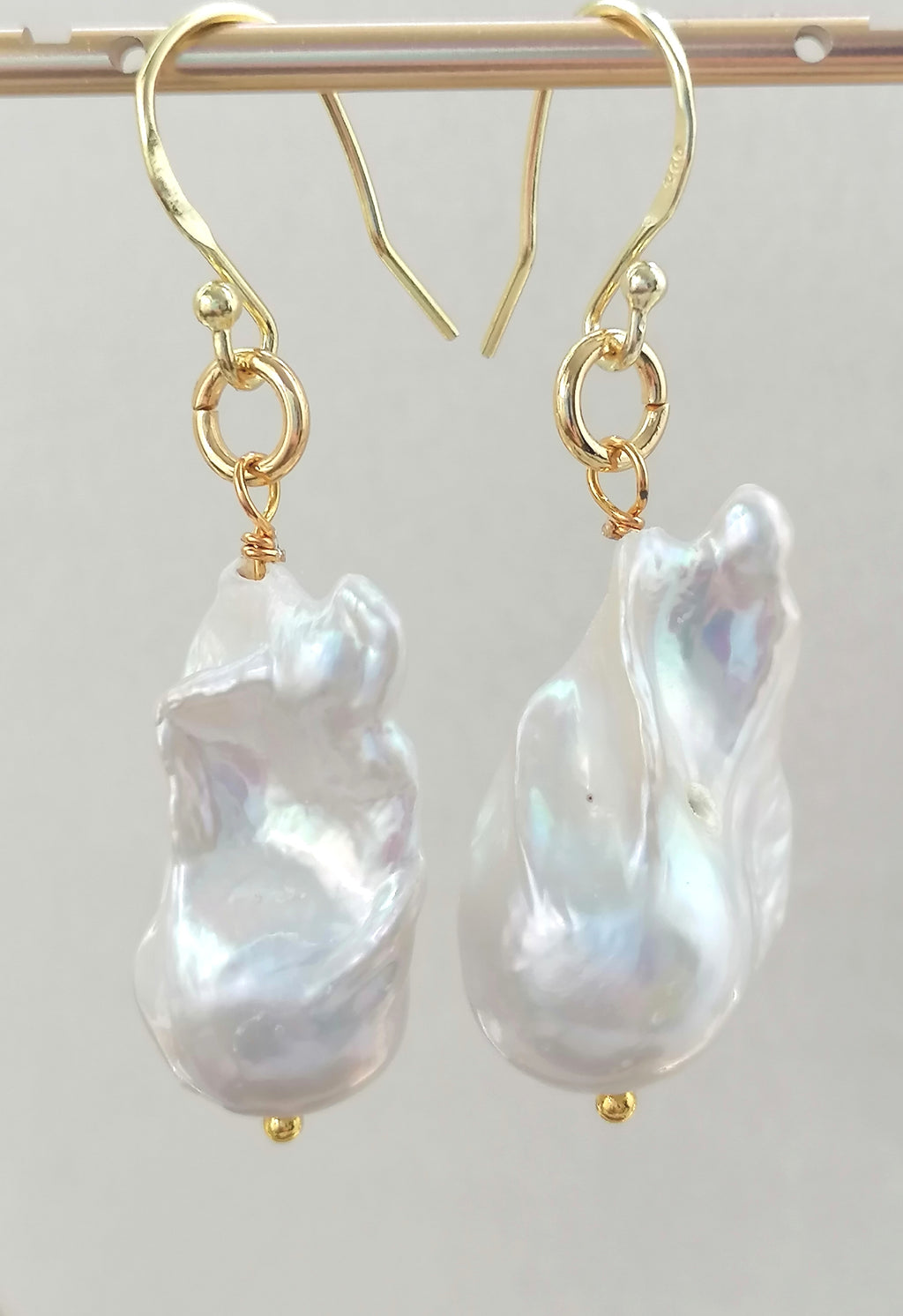 14ct Gold 925 Sterling Silver Cultured Freshwater Baroque Flame ball Earrings Creamy White