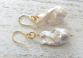 14ct Gold 925 Sterling Silver Cultured Freshwater Baroque Flame ball Earrings Creamy White