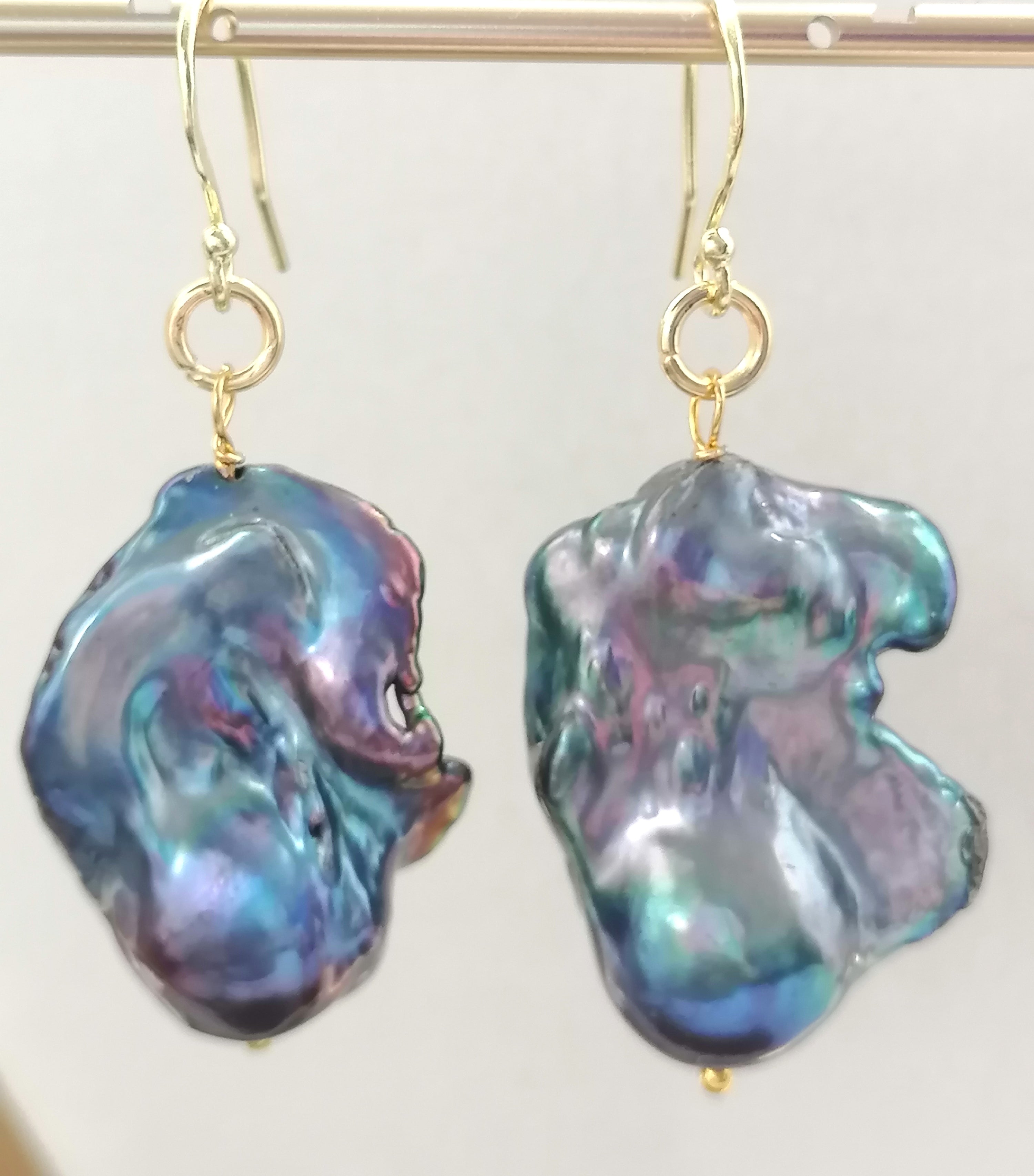14ct Gold 925 Sterling Silver Cultured Freshwater Baroque Flame ball Earrings
