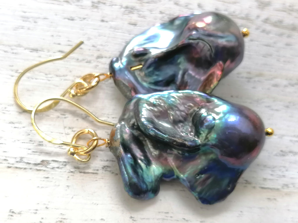 14ct Gold 925 Sterling Silver Cultured Freshwater Baroque Flame ball Earrings
