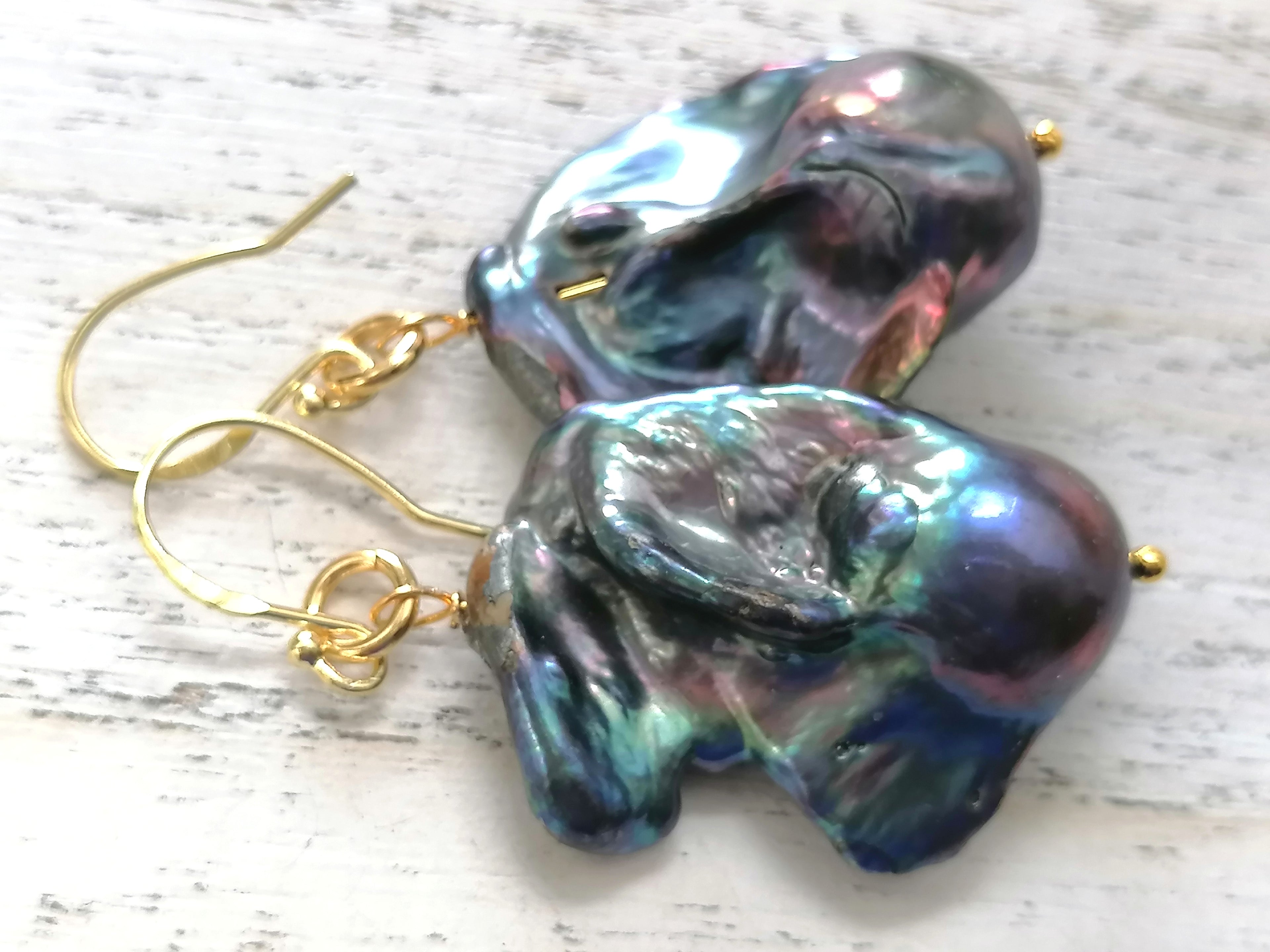 14ct Gold 925 Sterling Silver Cultured Freshwater Baroque Flame ball Earrings