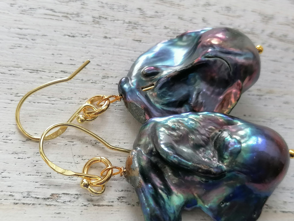 14ct Gold 925 Sterling Silver Cultured Freshwater Baroque Flame ball Earrings