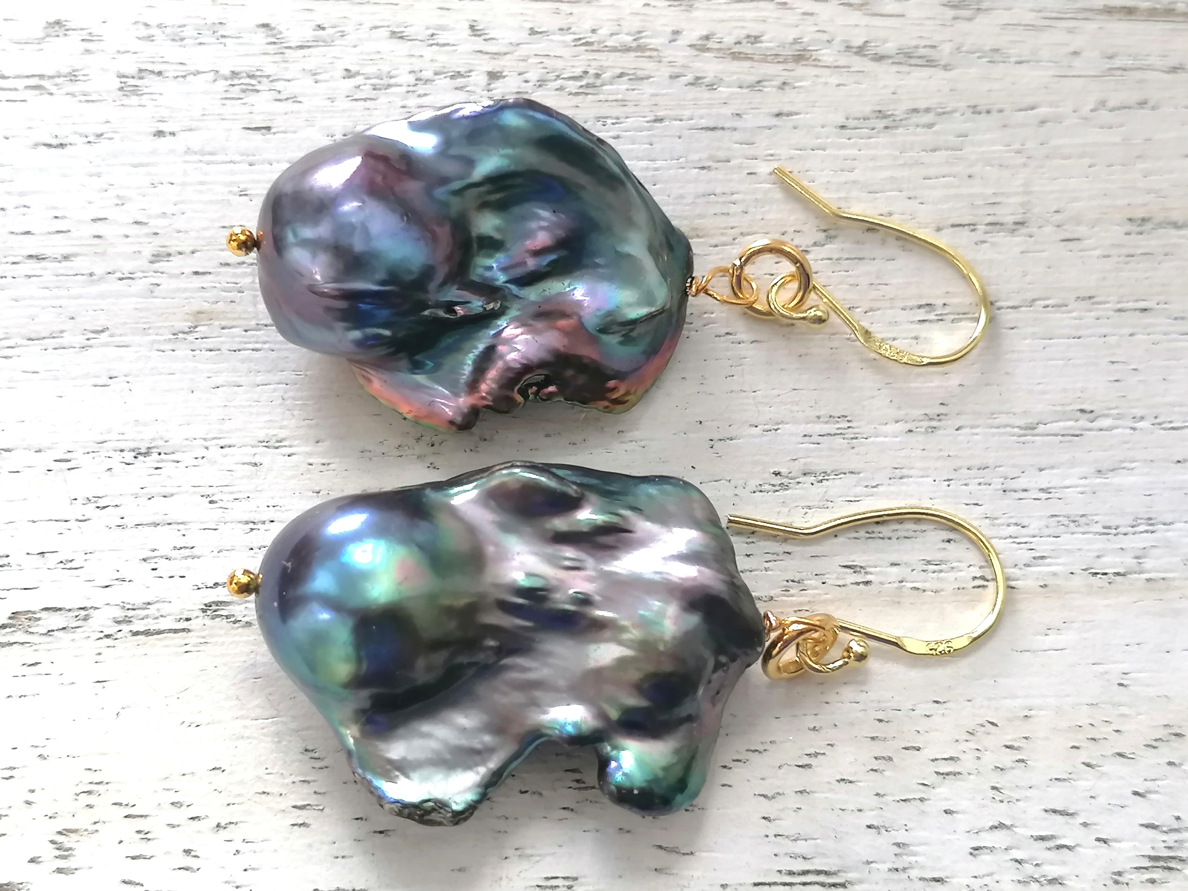 14ct Gold 925 Sterling Silver Cultured Freshwater Baroque Flame ball Earrings