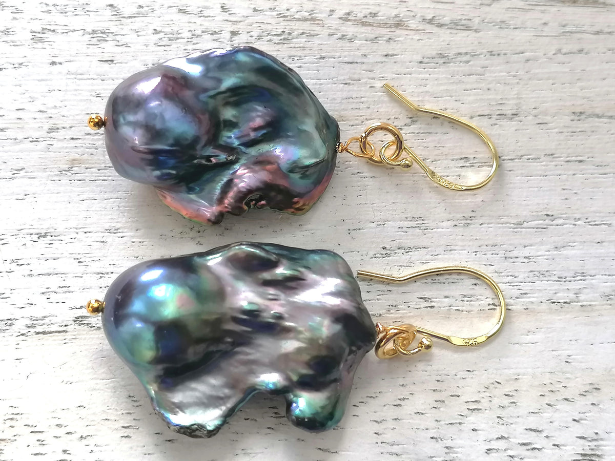 14ct Gold 925 Sterling Silver Cultured Freshwater Baroque Flame ball Earrings