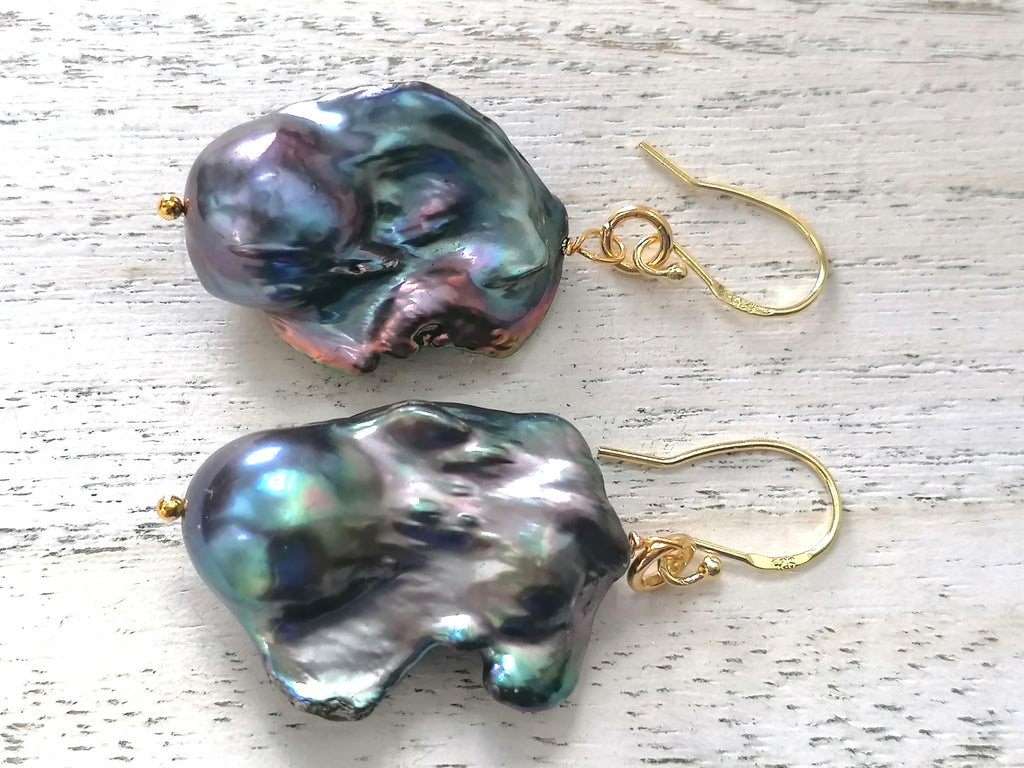 14ct Gold 925 Sterling Silver Cultured Freshwater Baroque Flame ball Earrings