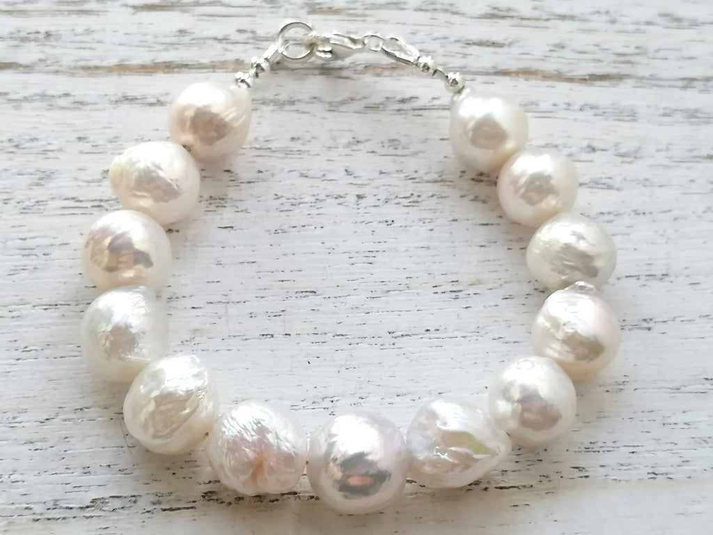 925 Sterling Silver Cultured Freshwater Baroque Pearl Bracelet