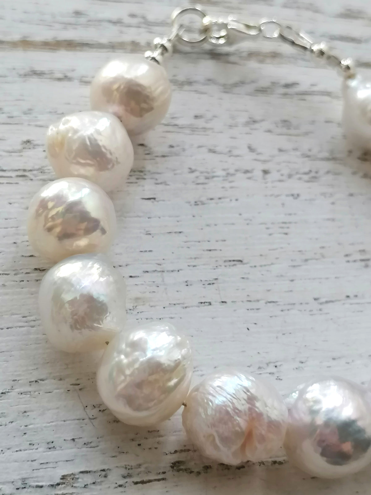 925 Sterling Silver Cultured Freshwater Baroque Pearl Bracelet