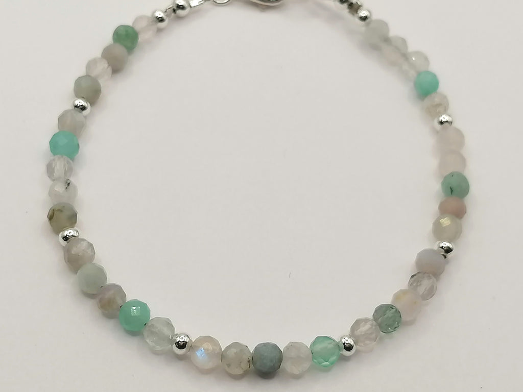 925 Sterling Silver Semi-Precious Gemstone Bracelet with Aquamarine, Topaz & Rock Crystal