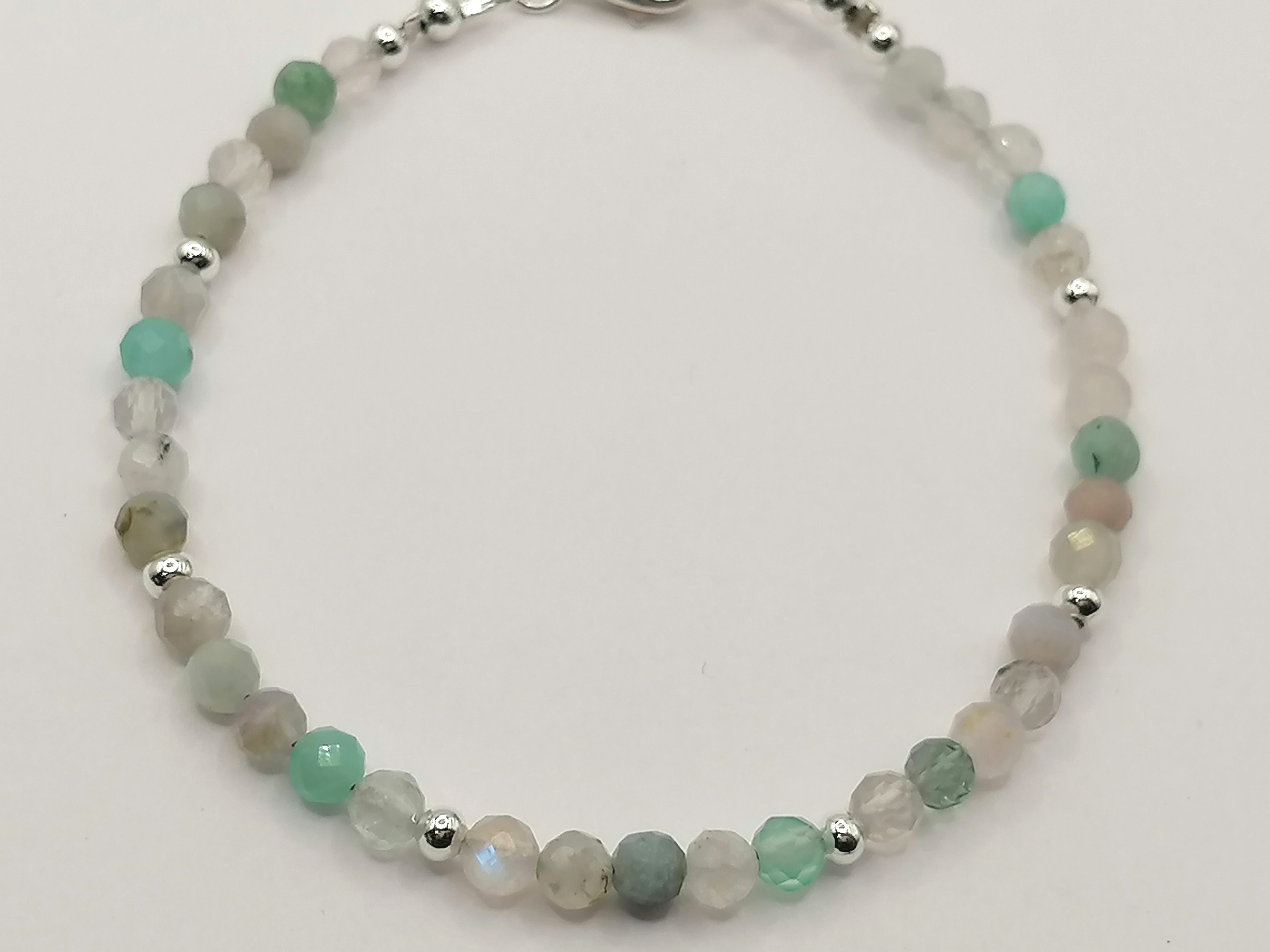 925 Sterling Silver Semi-Precious Gemstone Bracelet with Aquamarine, Topaz & Rock Crystal