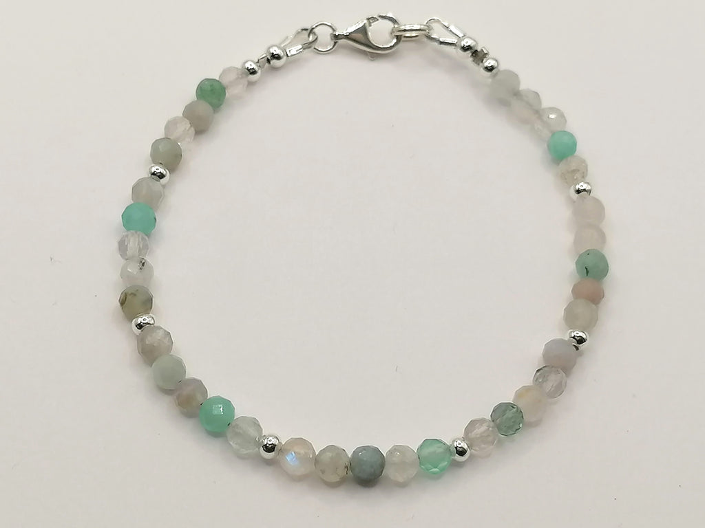 925 Sterling Silver Semi-Precious Gemstone Bracelet with Aquamarine, Topaz & Rock Crystal