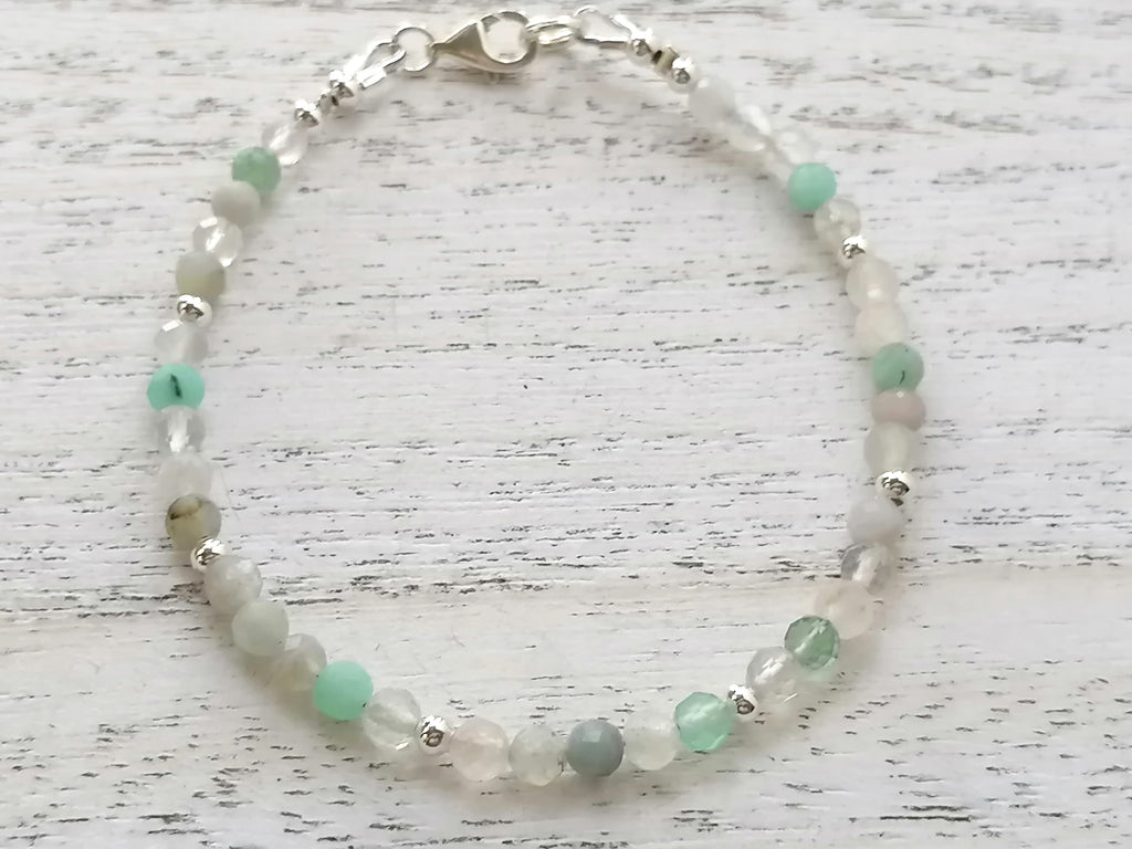 925 Sterling Silver Semi-Precious Gemstone Bracelet with Aquamarine, Topaz & Rock Crystal