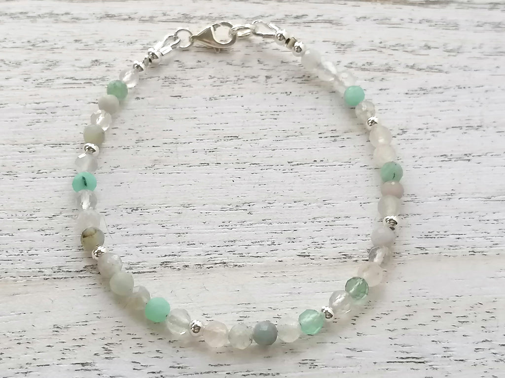 925 Sterling Silver Semi-Precious Gemstone Bracelet with Aquamarine, Topaz & Rock Crystal