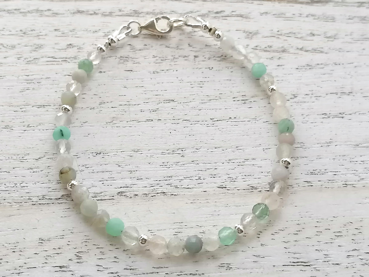 925 Sterling Silver Semi-Precious Gemstone Bracelet with Aquamarine, Topaz & Rock Crystal