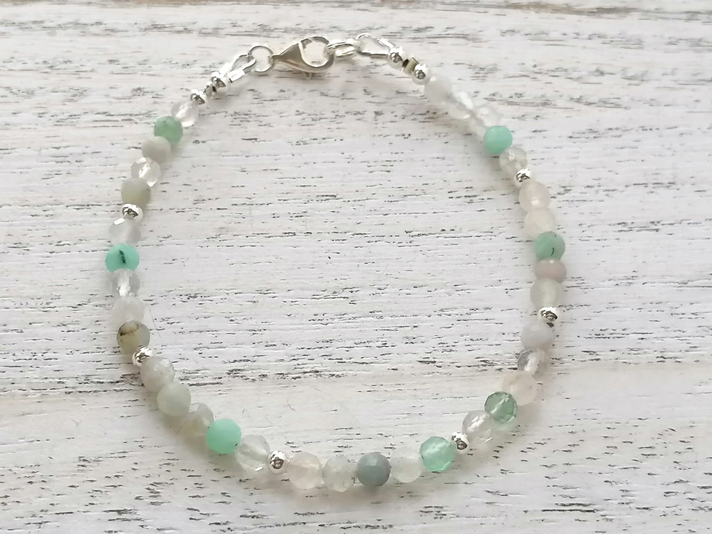 925 Sterling Silver Semi-Precious Gemstone Bracelet with Aquamarine, Topaz & Rock Crystal