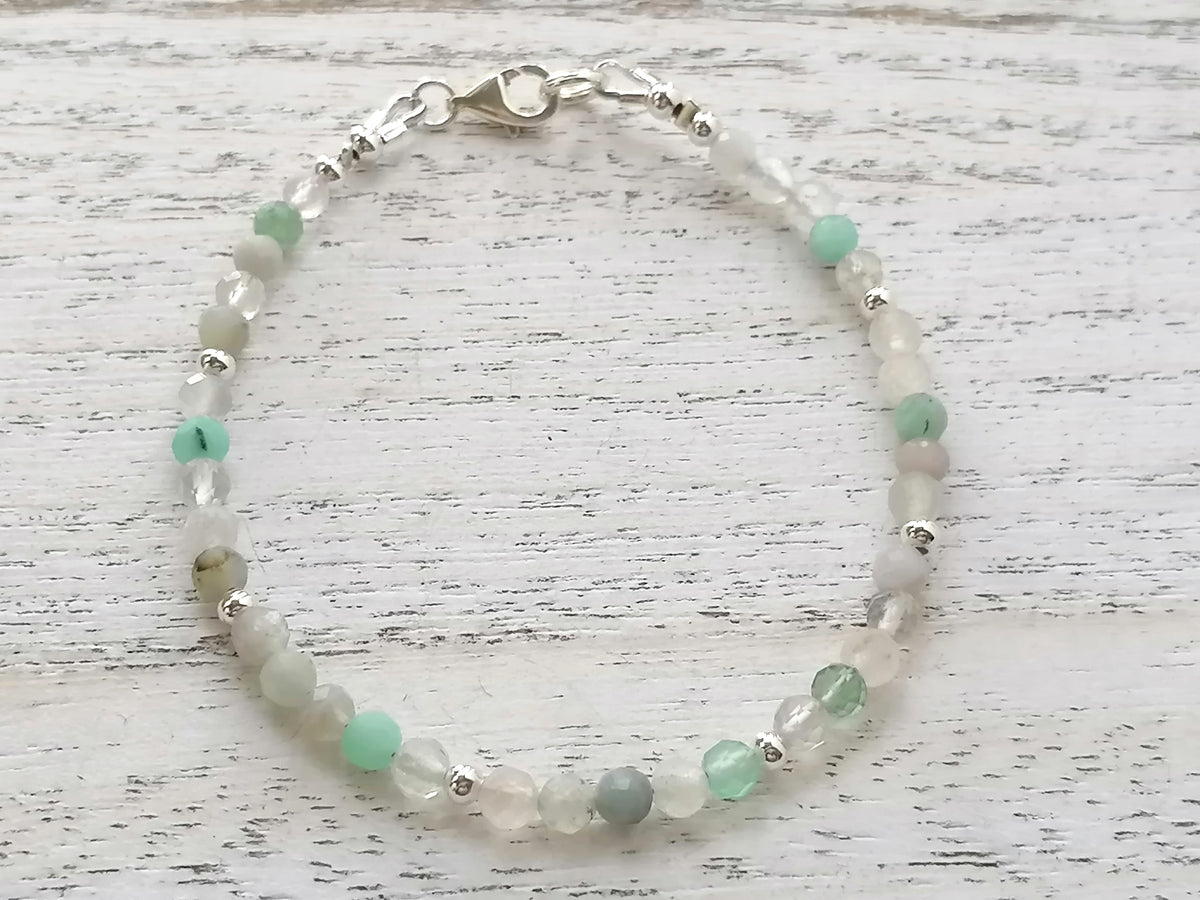 925 Sterling Silver Semi-Precious Gemstone Bracelet with Aquamarine, Topaz & Rock Crystal