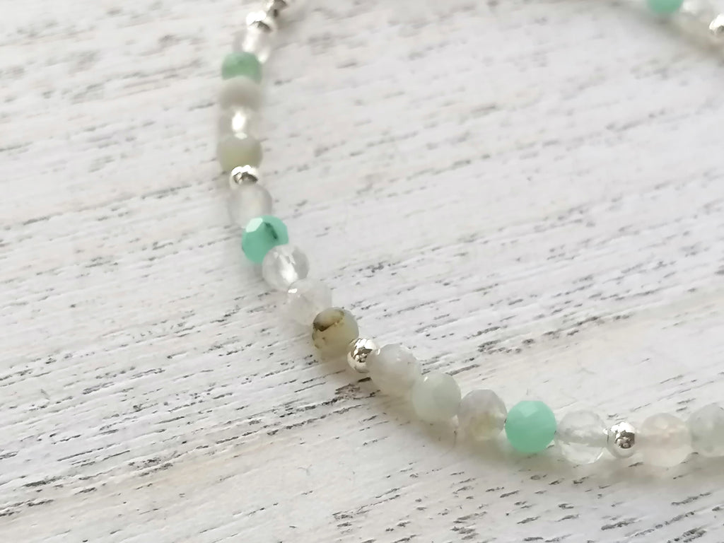 925 Sterling Silver Semi-Precious Gemstone Bracelet with Aquamarine, Topaz & Rock Crystal