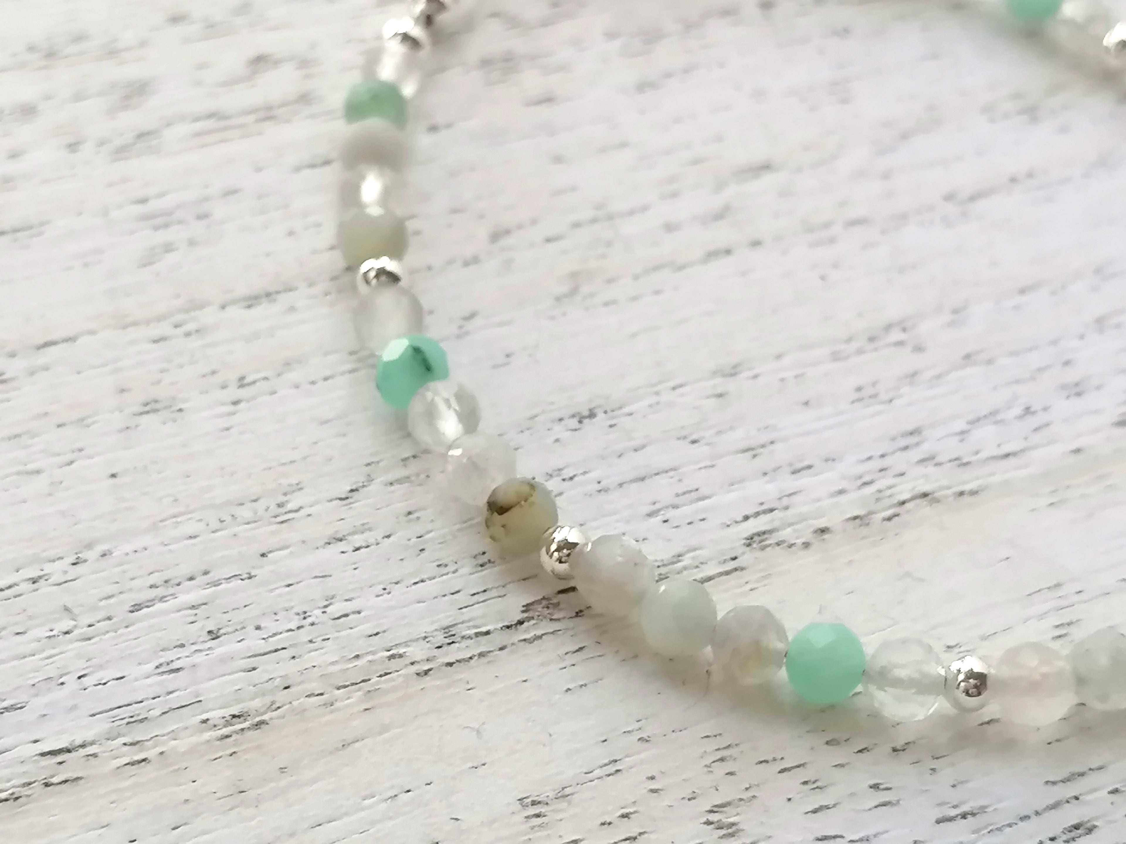 925 Sterling Silver Semi-Precious Gemstone Bracelet with Aquamarine, Topaz & Rock Crystal