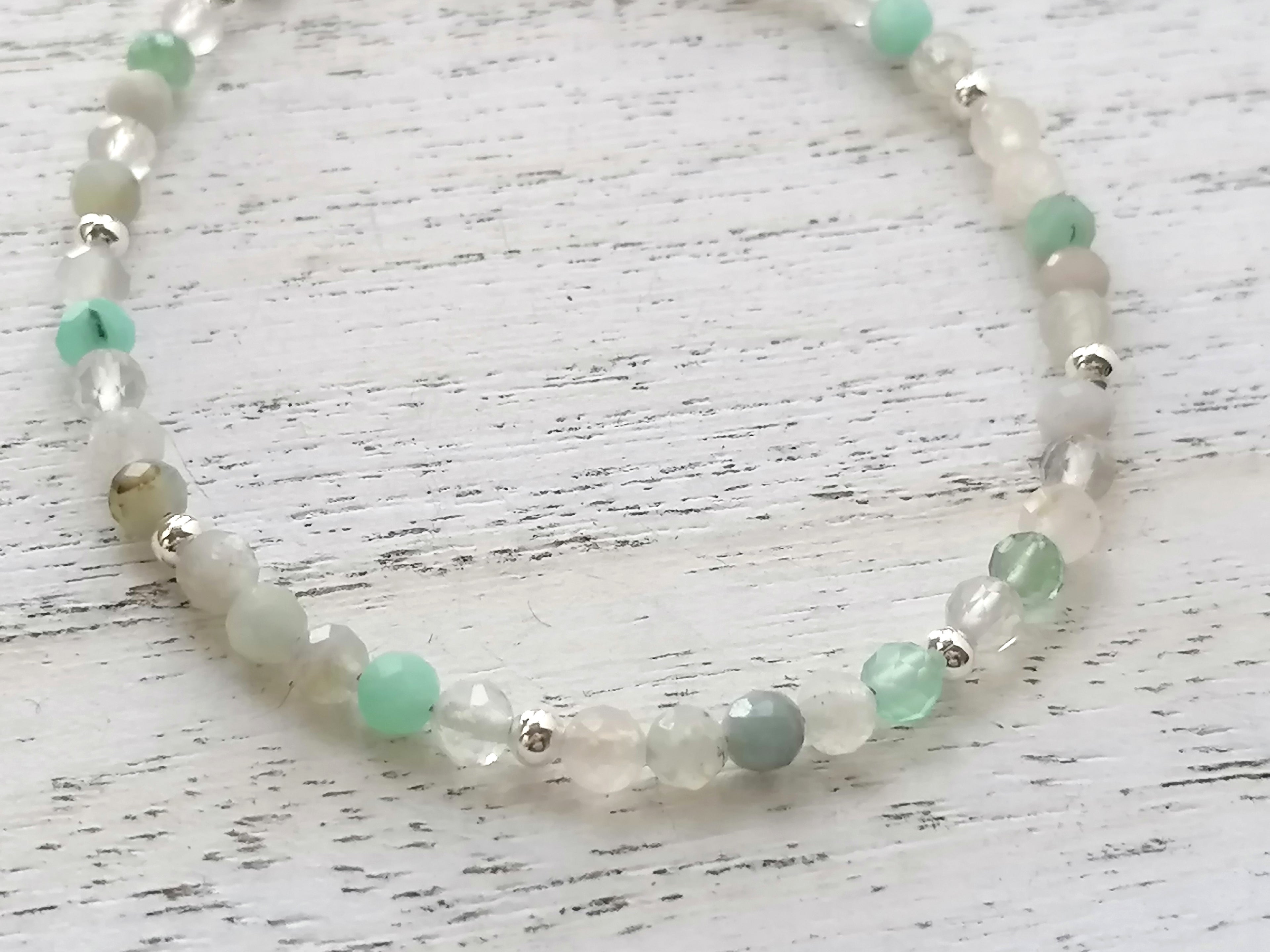 925 Sterling Silver Semi-Precious Gemstone Bracelet with Aquamarine, Topaz & Rock Crystal