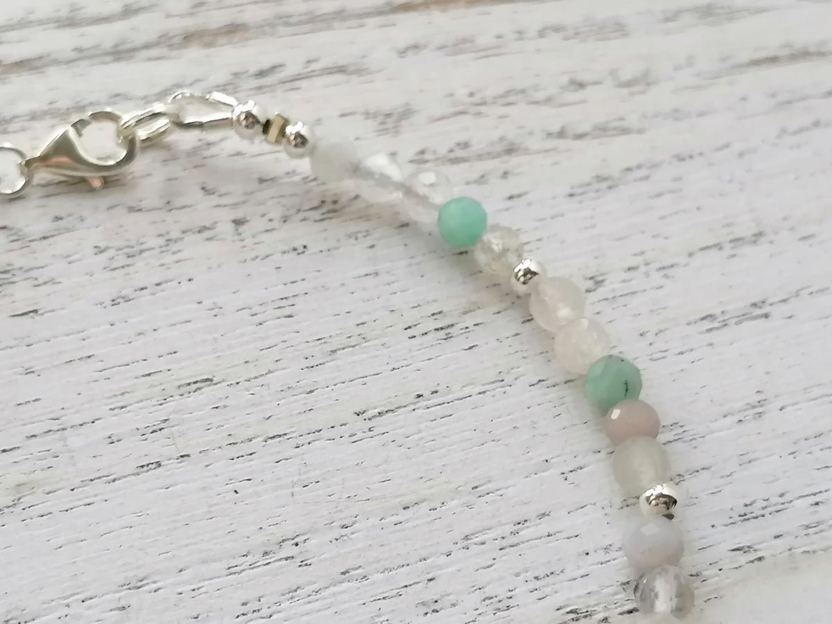 925 Sterling Silver Semi-Precious Gemstone Bracelet with Aquamarine, Topaz & Rock Crystal