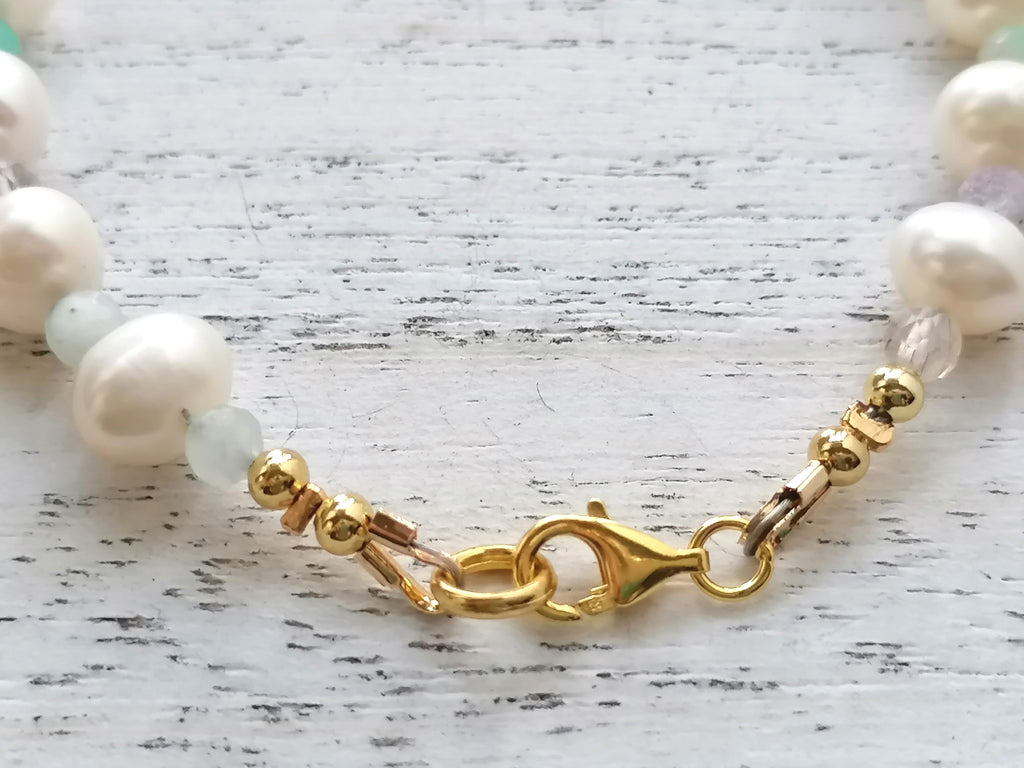 24ct Gold Vermeil 925 Sterling Silver Freshwater Pearl & Gemstone Bracelet