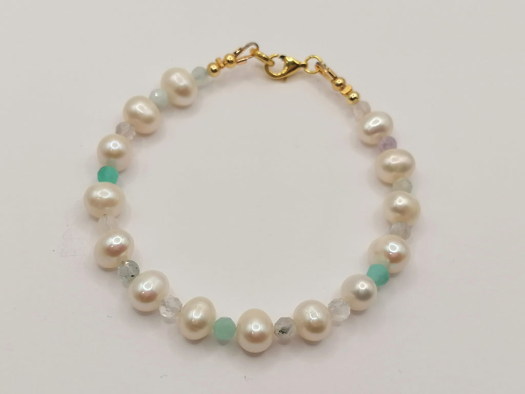 24ct Gold Vermeil 925 Sterling Silver Freshwater Pearl & Gemstone Bracelet