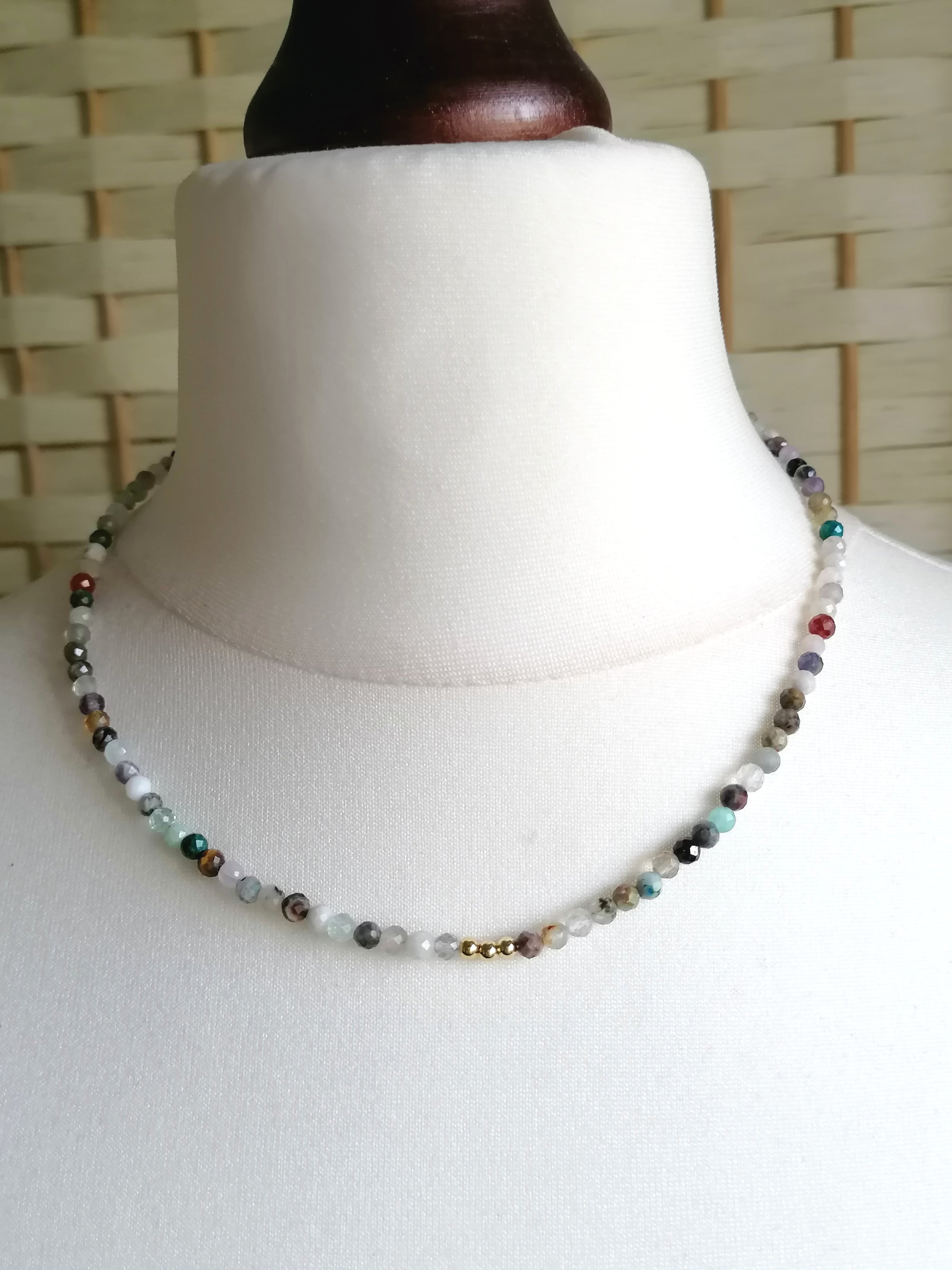 Semi-Precious Gemstone Bead Necklace with Gold Plated accents
