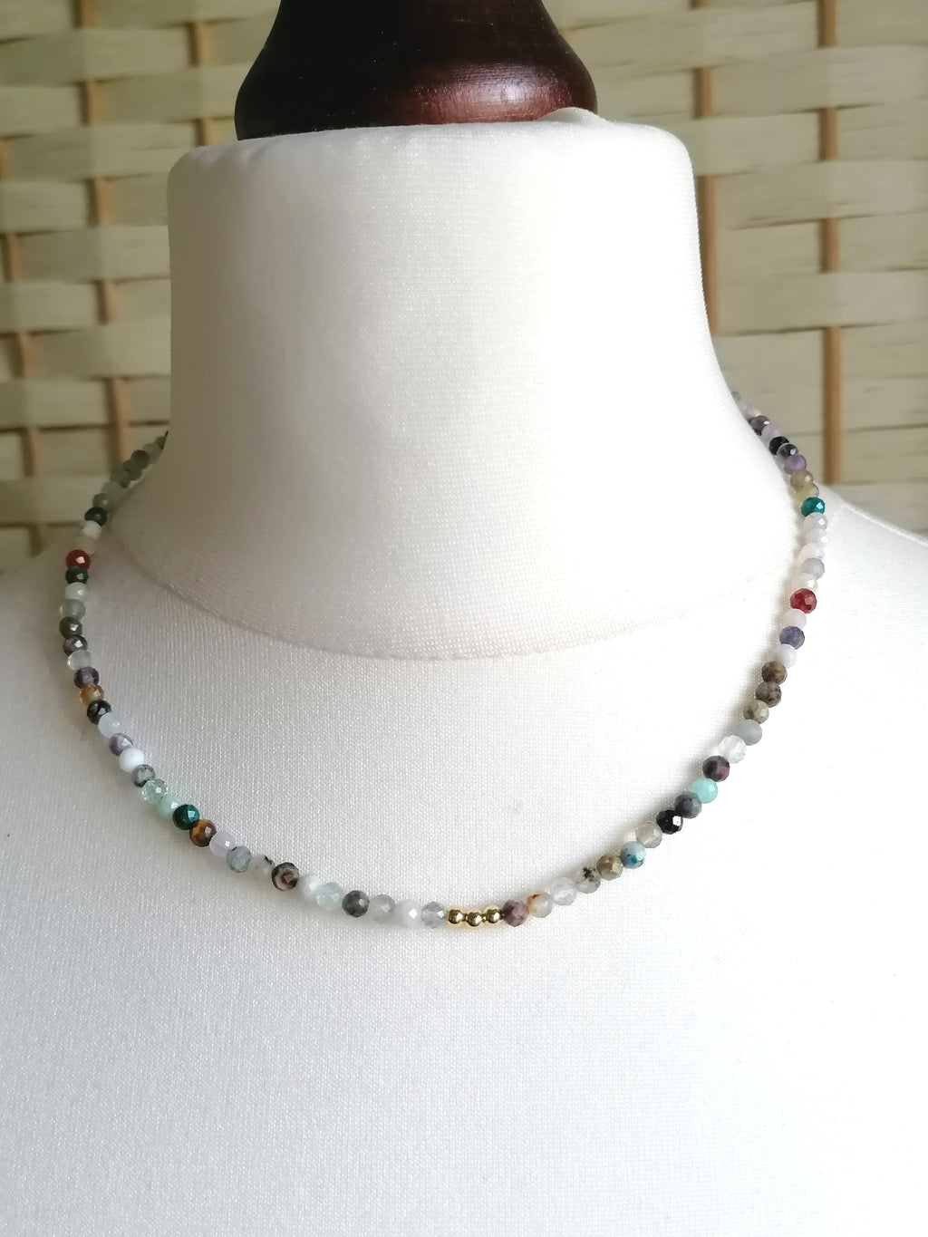 Semi-Precious Gemstone Bead Necklace with Gold Plated accents