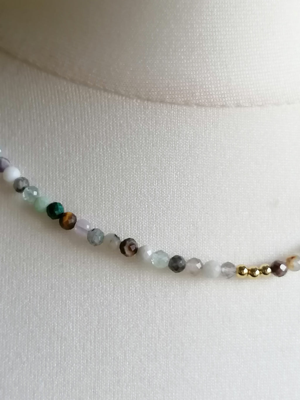 Semi-Precious Gemstone Bead Necklace with Gold Plated accents