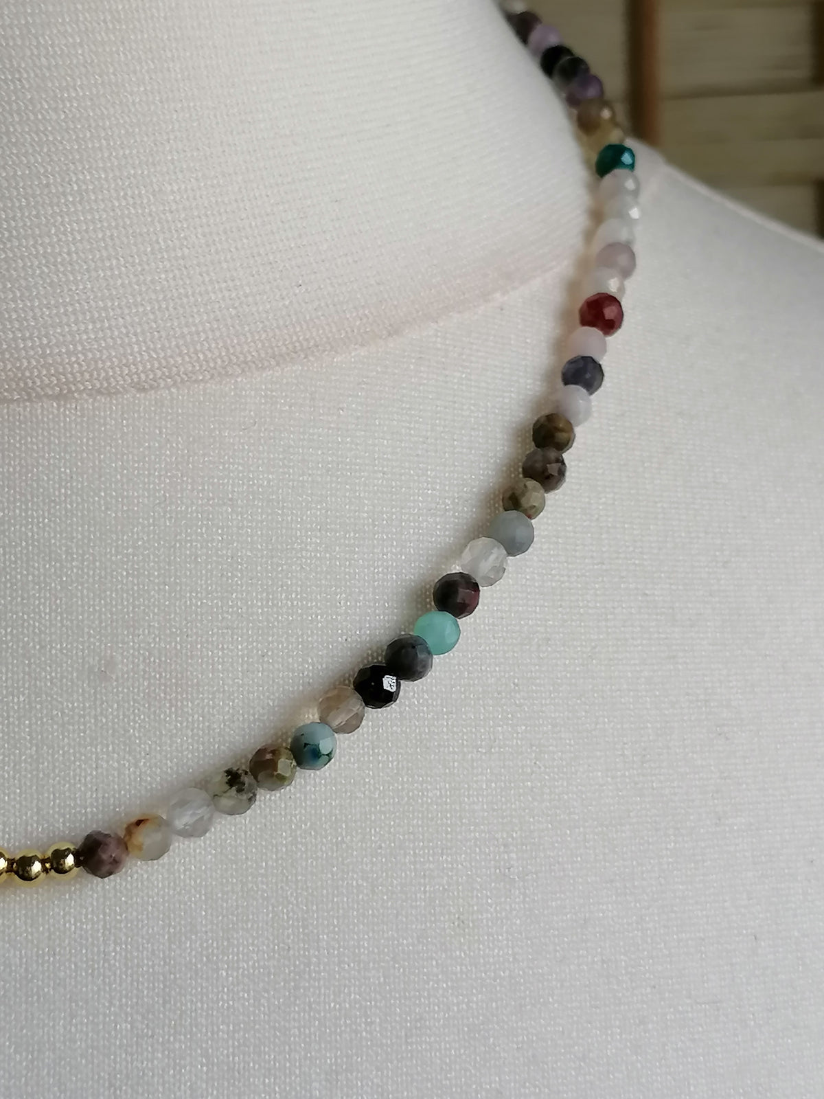 Semi-Precious Gemstone Bead Necklace with Gold Plated accents