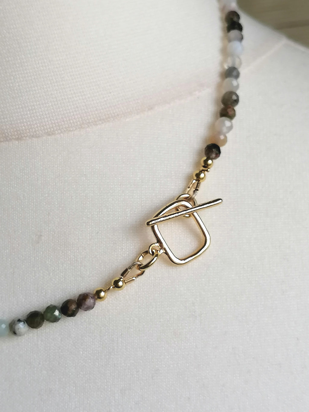 Semi-Precious Gemstone Bead Necklace with Gold Plated accents