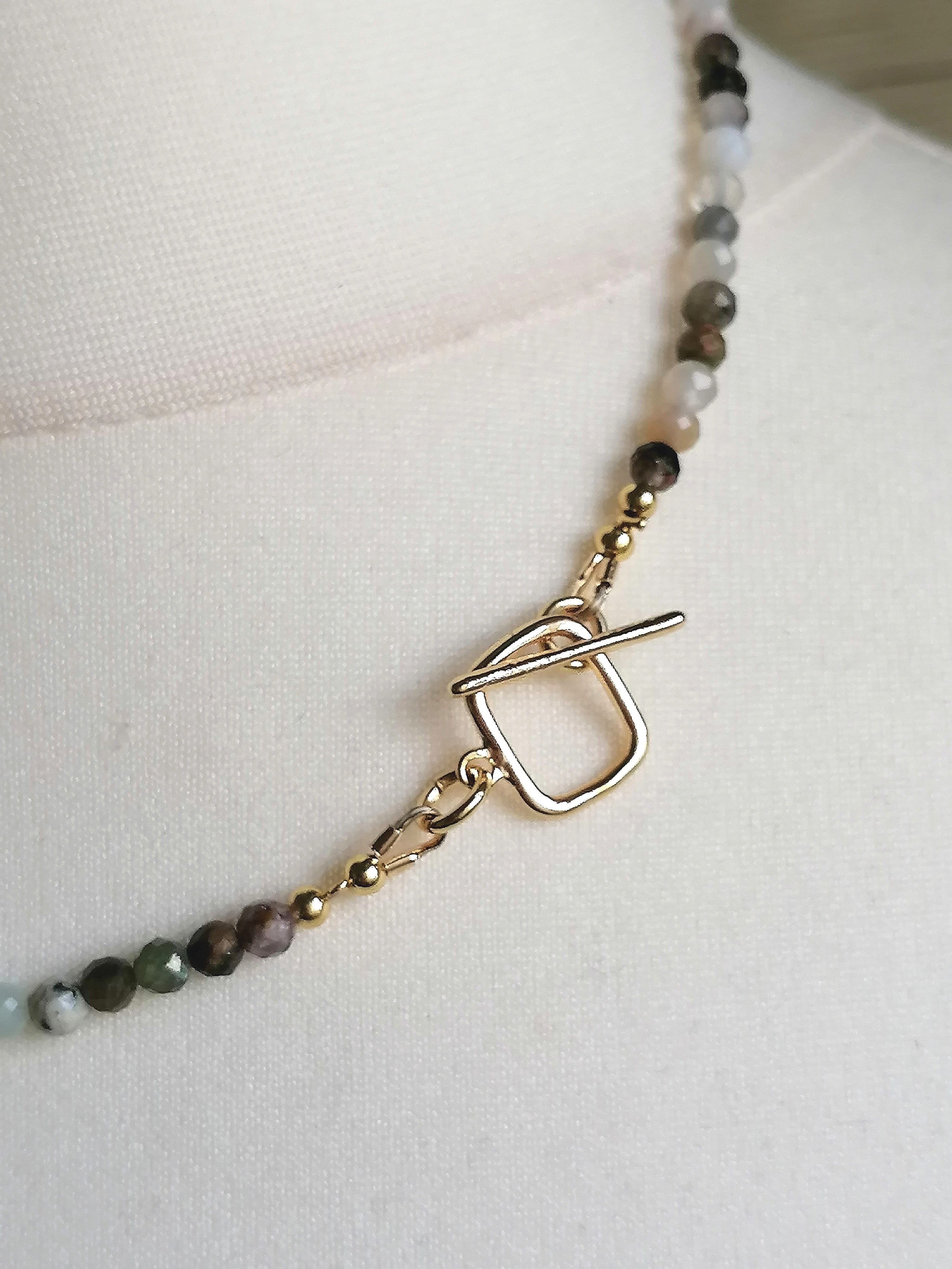 Semi-Precious Gemstone Bead Necklace with Gold Plated accents
