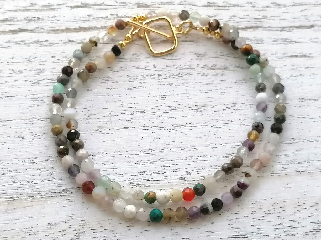 Semi-Precious Gemstone Bead Necklace with Gold Plated accents