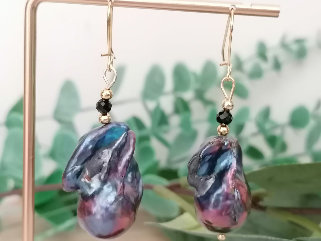 Cultured Freshwater Baroque Peacock Pearl Drop Earrings