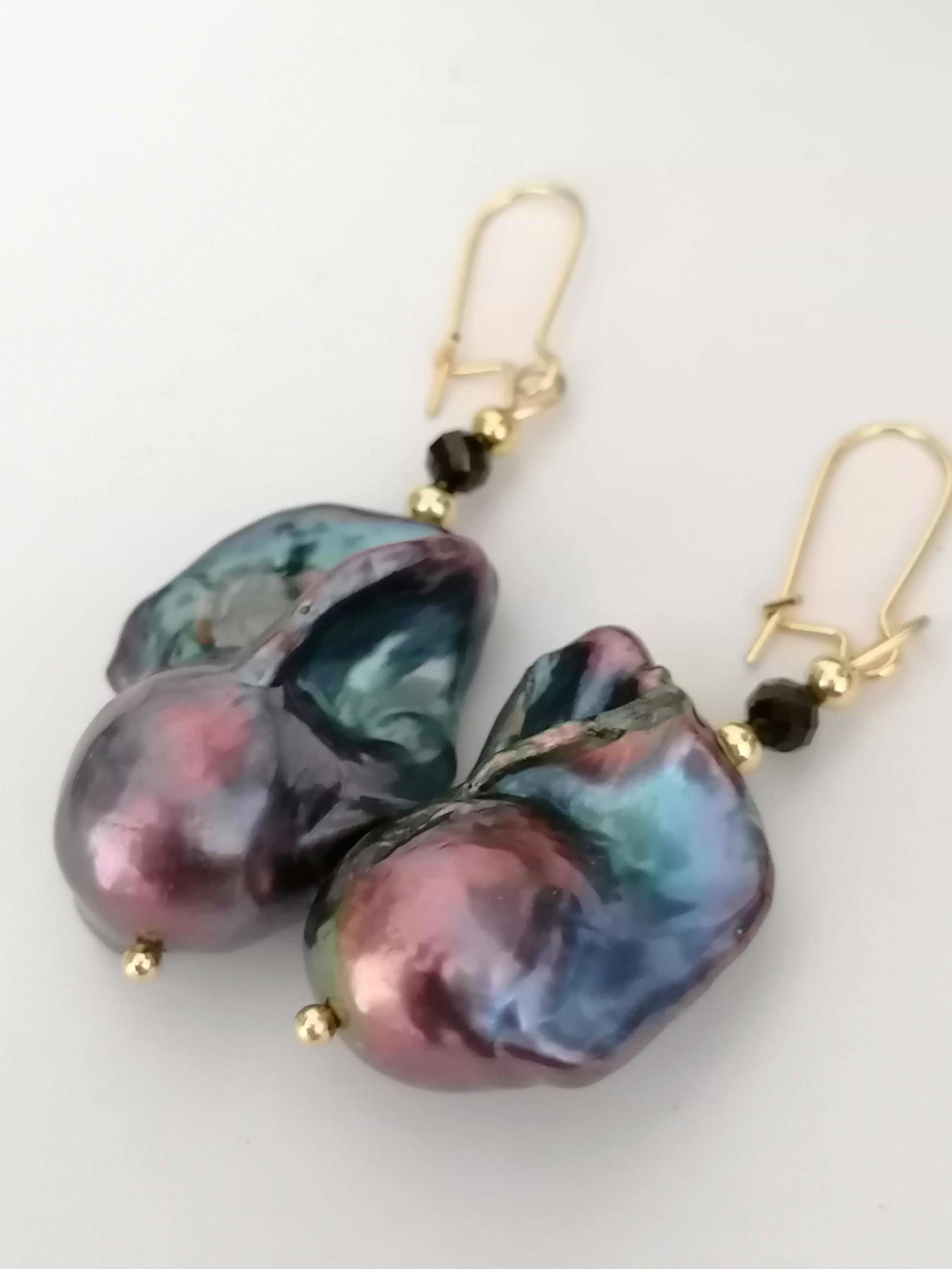 Cultured Freshwater Baroque Peacock Pearl Drop Earrings