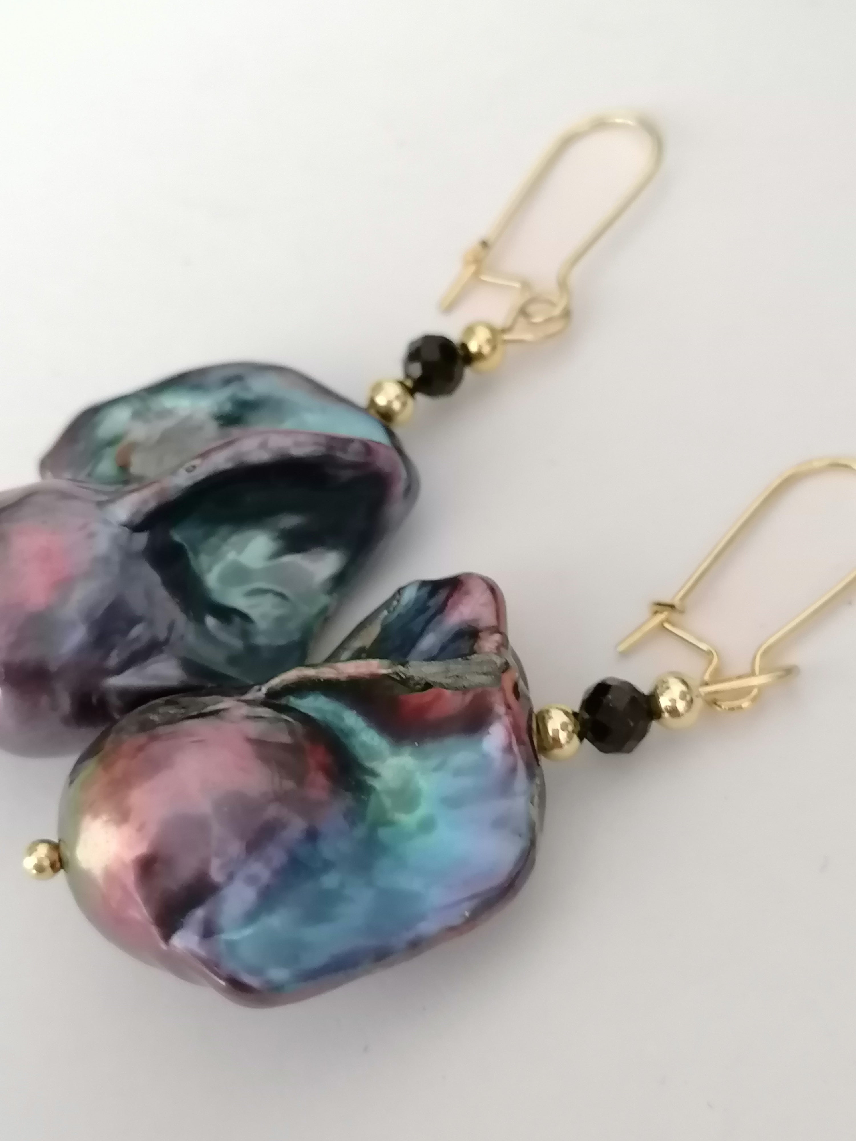 Cultured Freshwater Baroque Peacock Pearl Drop Earrings