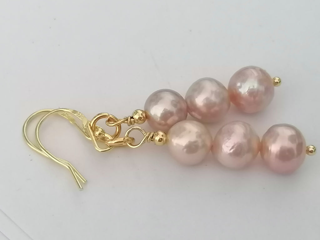 Stacked Pink Blush Cultured Freshwater Pearl Drop Earrings | 24ct Gold Vermeil