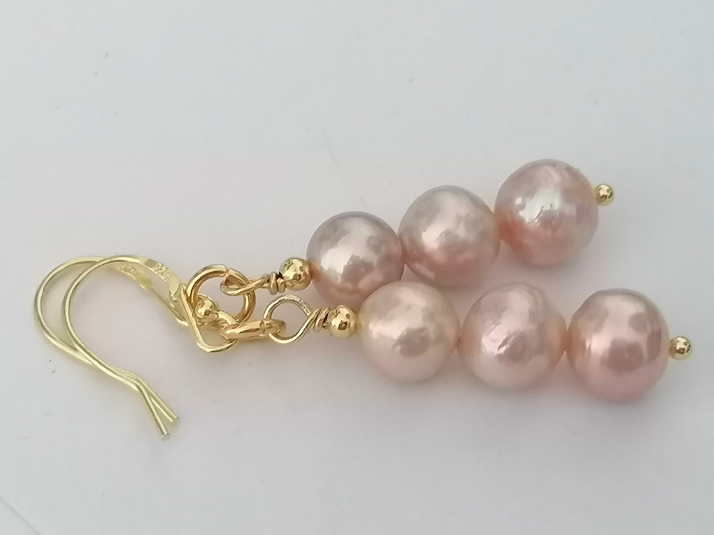 Stacked Pink Blush Cultured Freshwater Pearl Drop Earrings | 24ct Gold Vermeil